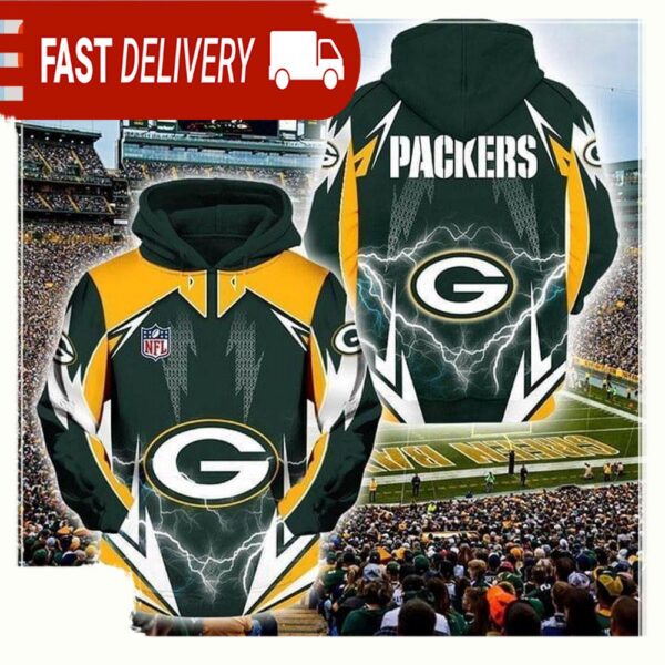 NFL Green Bay Packers Lightning All Over Print Unisex Hoodie - available at - rugbyfanstore.com