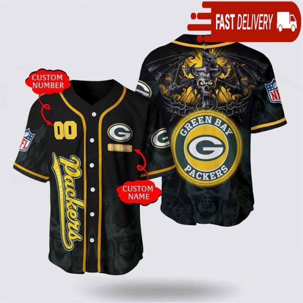 NFL Green Bay Packers Personalized Baseball Jersey with Name and Number - available at - rugbyfanstore.com