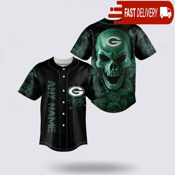 NFL Green Bay Packers Skull Flower 3D Baseball Jersey Football Gift - available at - rugbyfanstore.com