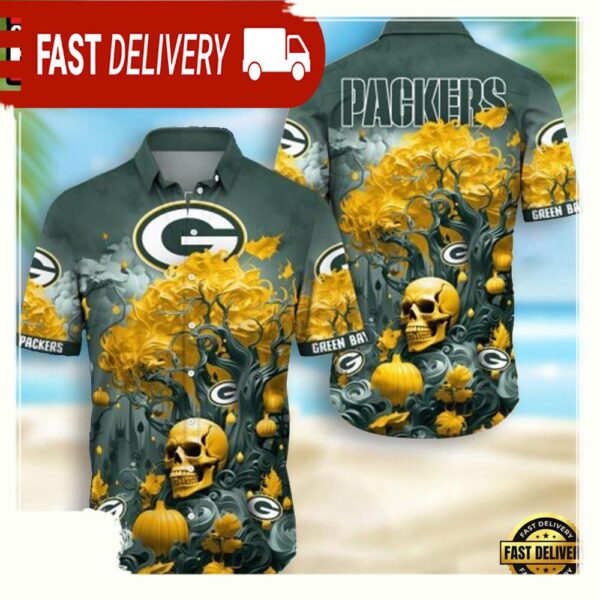 NFL Green Bay Packers Skull Pumpkin Hawaiian Shirt For Men Women - available at - rugbyfanstore.com