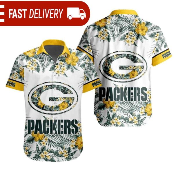 NFL Green Bay Packers Tropical Floral Hibiscus Hawaiian Shirt - available at - rugbyfanstore.com