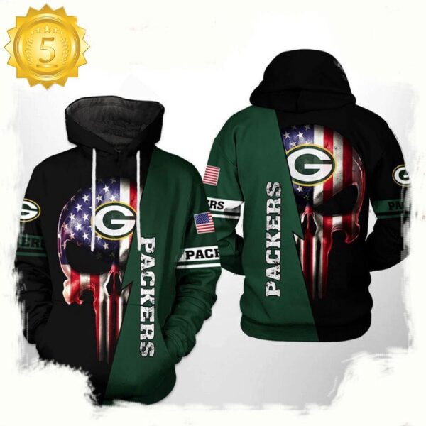 NFL Green Bay Packers US Flag Skull Team 3D Printed Hoodie Shirt - available at - rugbyfanstore.com