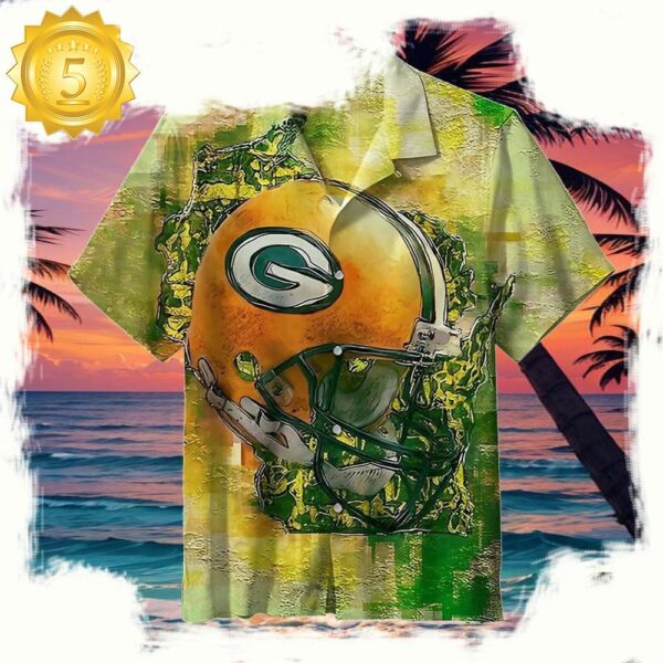 NFL Helmet Green Bay Packers Men’s Hawaiian Shirt - available at - rugbyfanstore.com