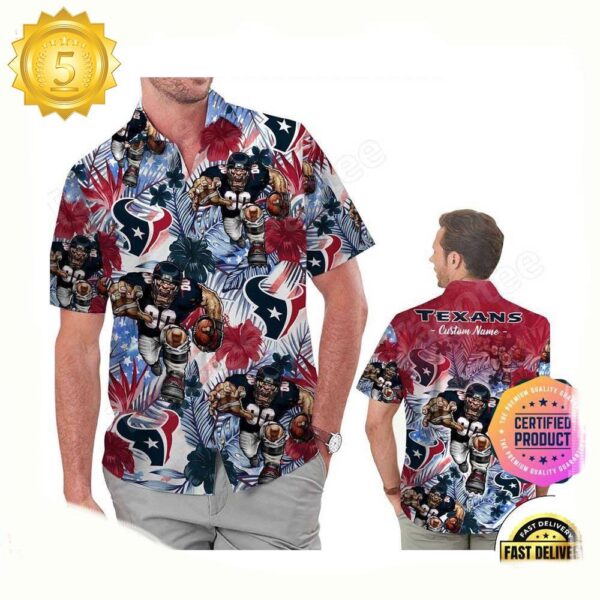 NFL Houston Texans America Flag Tropical Floral Custom Hawaiian Shirt For Men Women - available at - rugbyfanstore.com