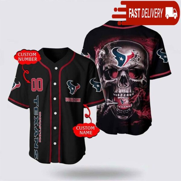 NFL Houston Texans Baseball Jersey 3D Personalized Skull Shirt for Your Football Team - available at - rugbyfanstore.com