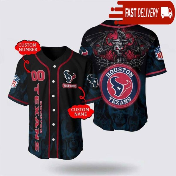 NFL Houston Texans Personalized Baseball Jersey with Name and Number - available at - rugbyfanstore.com