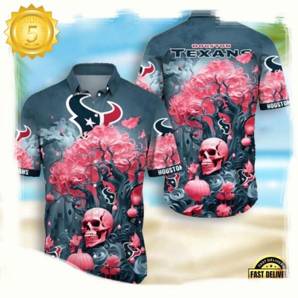 NFL Houston Texans Skull Pumpkin Hawaiian Shirt For Men Women - available at - rugbyfanstore.com