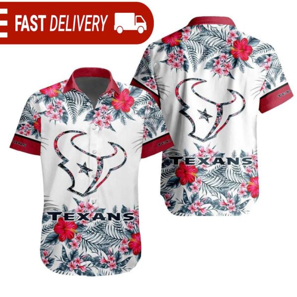 NFL Houston Texans Tropical Floral Hibiscus Hawaiian Shirt - available at - rugbyfanstore.com