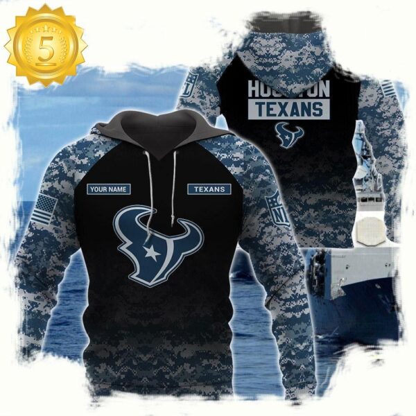 NFL Houston Texans U.S. Navy NWU Camouflage Cutsom Name Hoodie - available at - rugbyfanstore.com