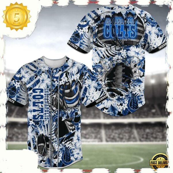 NFL Indianapolis Colts Flower Skeleton New Design Baseball Jersey Shirt - available at - rugbyfanstore.com