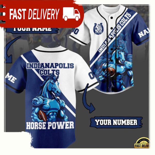 NFL Indianapolis Colts horse Power Custom Name Number Baseball Jersey - available at - rugbyfanstore.com