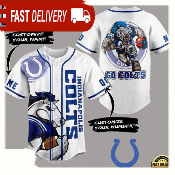 NFL Indianapolis Colts Mascot Go Colts Custom Name Number Baseball Jersey - available at - rugbyfanstore.com