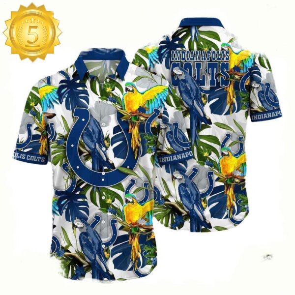 NFL Indianapolis Colts Parrots Tropical Flower Hawaiian Shirt For Men Women - available at - rugbyfanstore.com