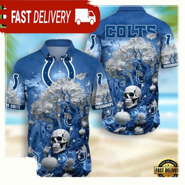 NFL Indianapolis Colts Skull Pumpkin Hawaiian Shirt For Men Women - available at - rugbyfanstore.com