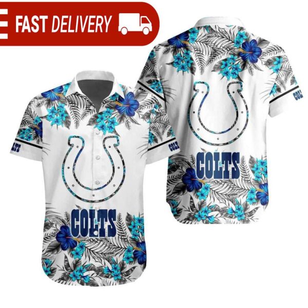 NFL Indianapolis Colts Tropical Floral Hibiscus Hawaiian Shirt - available at - rugbyfanstore.com