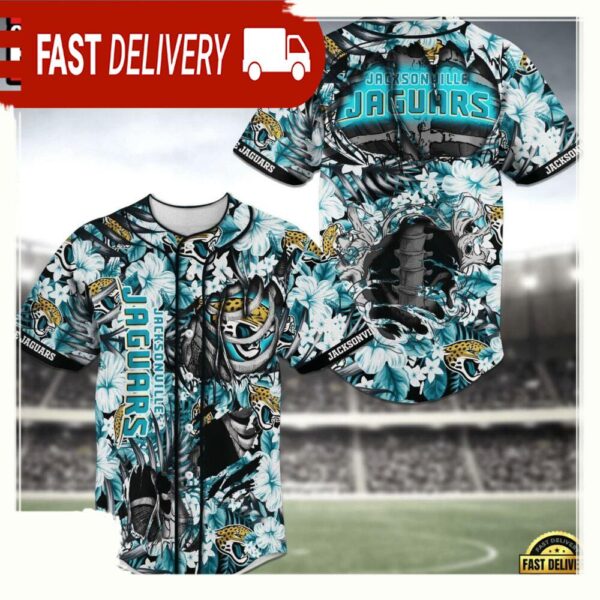 NFL Jacksonville Jaguars Flower Skeleton New Design Baseball Jersey Shirt - available at - rugbyfanstore.com