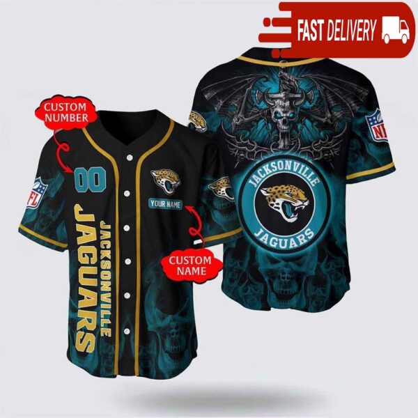 NFL Jacksonville Jaguars Personalized Baseball Jersey with Name and Number - available at - rugbyfanstore.com