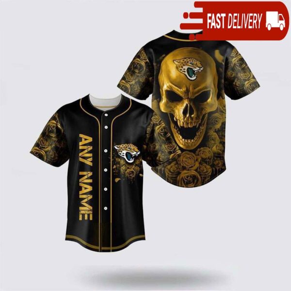 NFL Jacksonville Jaguars Skull Flower 3D Baseball Jersey Football Gift - available at - rugbyfanstore.com