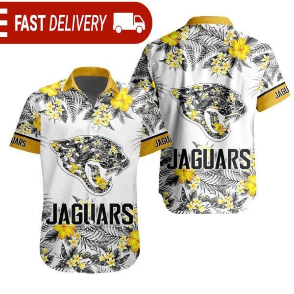 NFL Jacksonville Jaguars Tropical Floral Hibiscus Hawaiian Shirt - available at - rugbyfanstore.com