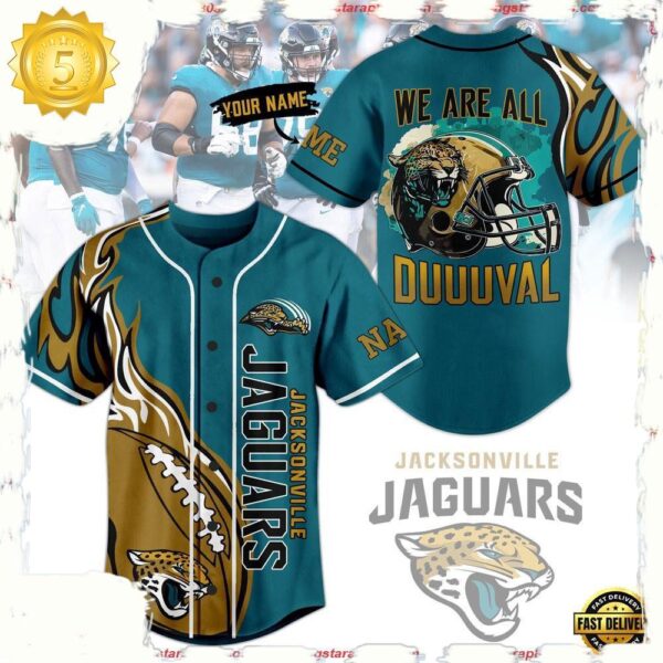 NFL Jacksonville Jaguars We Are All Duuuval Custom Name Baseball Jersey - available at - rugbyfanstore.com