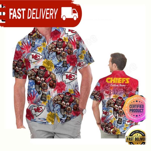 NFL Kansas City Chiefs America Flag Tropical Floral Custom Hawaiian Shirt For Men Women - available at - rugbyfanstore.com