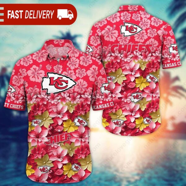 NFL Kansas City Chiefs Hawaiian Tropical Button Down Shirt Football Fanatic Gifts - available at - rugbyfanstore.com