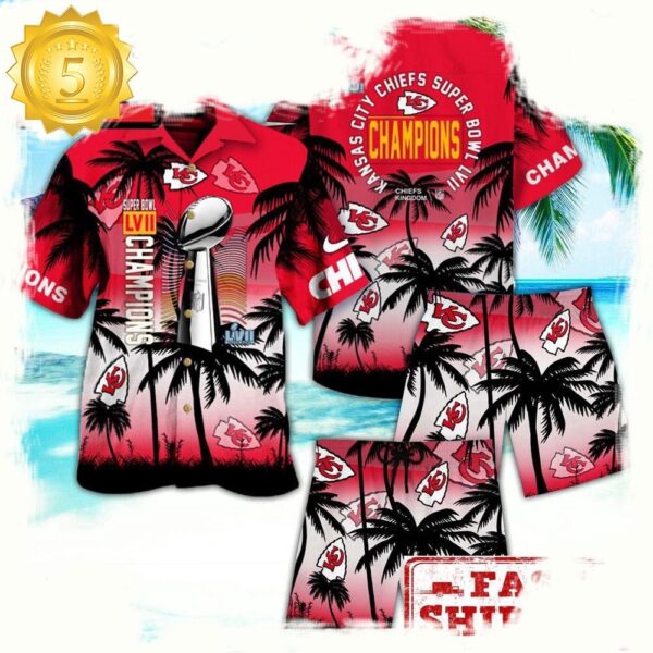 NFL Kansas City Chiefs Palm Tree New Design Hawaiian Shirt and Short - available at - rugbyfanstore.com