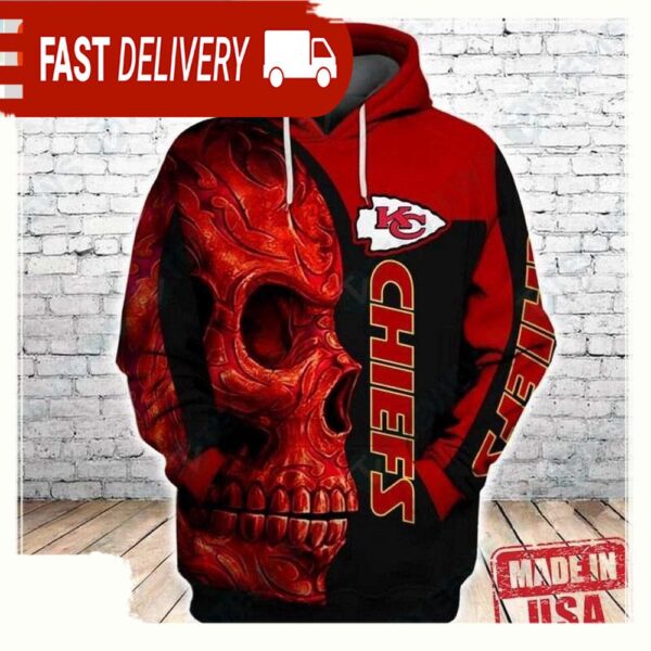 NFL Kansas City Chiefs Red Tribal Skull All Over Print Graphic Unisex Hoodies - available at - rugbyfanstore.com