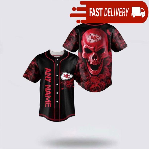 NFL Kansas City Chiefs Skull Flower 3D Baseball Jersey Football Gift - available at - rugbyfanstore.com