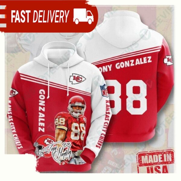 NFL Kansas City Chiefs Tony Gonzalez All Over Print Zip Up Unisex Hoodie - available at - rugbyfanstore.com