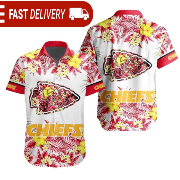 NFL Kansas City Chiefs Tropical Floral Hibiscus Hawaiian Shirt - available at - rugbyfanstore.com