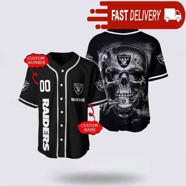 NFL Las Vegas Raiders Baseball Jersey 3D Personalized Skull Shirt for Your Football Team - available at - rugbyfanstore.com