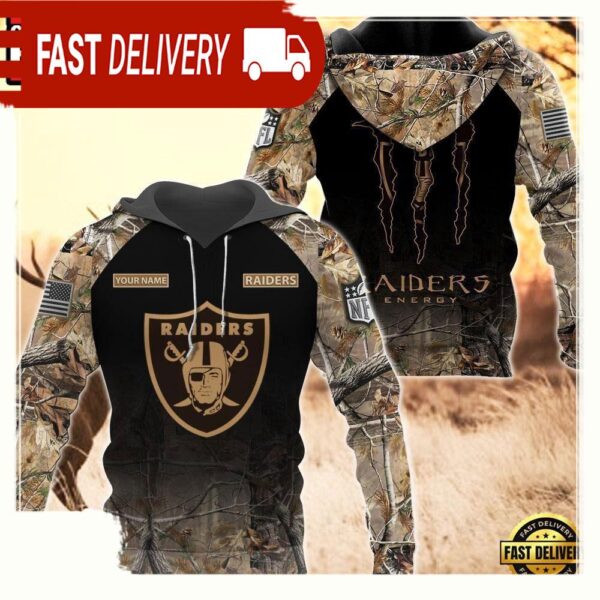 NFL Las Vegas Raiders Custom Name Hoodie Camo Hunting - available at - rugbyfanstore.com