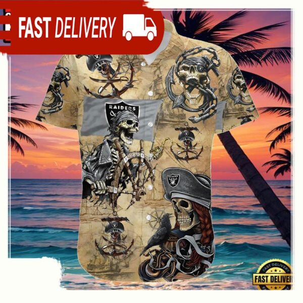 NFL Las Vegas Raiders Hawaiian Shirts Pirates Skull Print - available at - rugbyfanstore.com