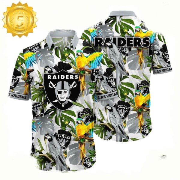 NFL Las Vegas Raiders Parrots Tropical Flower Hawaiian Shirt For Men Women - available at - rugbyfanstore.com