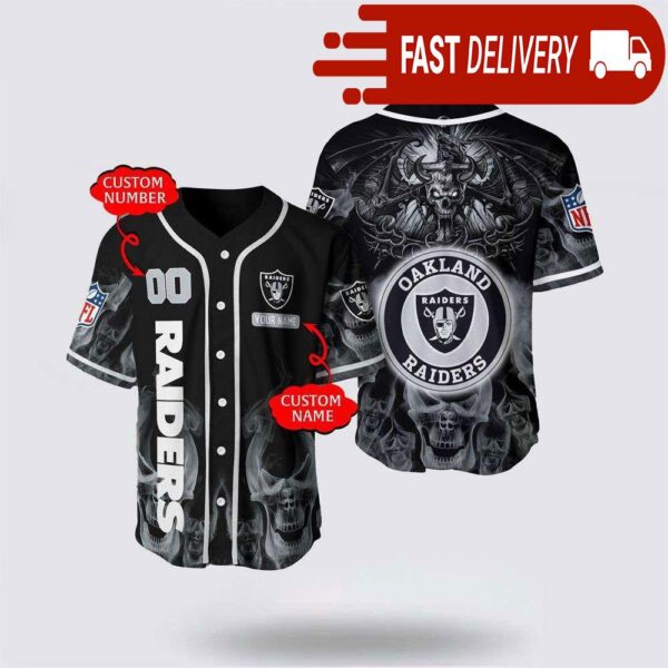 NFL Las Vegas Raiders Personalized Baseball Jersey with Name and Number - available at - rugbyfanstore.com