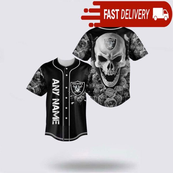 NFL Las Vegas Raiders Skull Flower 3D Baseball Jersey Football Gift - available at - rugbyfanstore.com