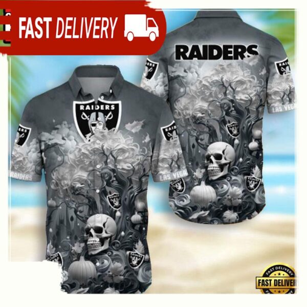 NFL Las Vegas Raiders Skull Pumpkin Hawaiian Shirt For Men Women - available at - rugbyfanstore.com