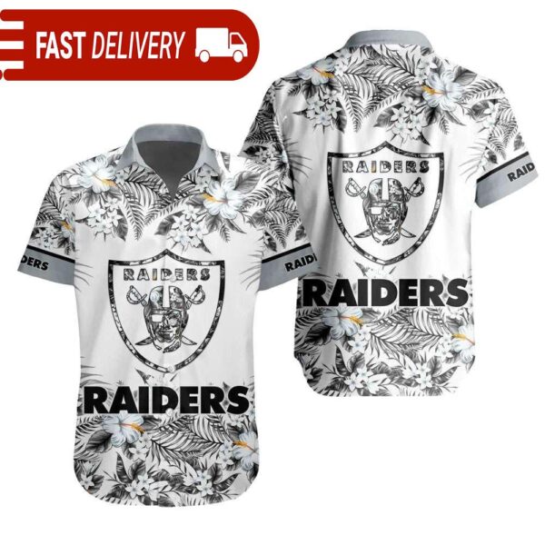 NFL Las Vegas Raiders Tropical Floral Hibiscus Hawaiian Shirt - available at - rugbyfanstore.com