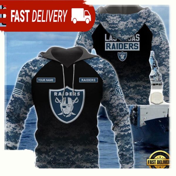 NFL Las Vegas Raiders U.S. Navy NWU Camouflage Cutsom Name Hoodie - available at - rugbyfanstore.com