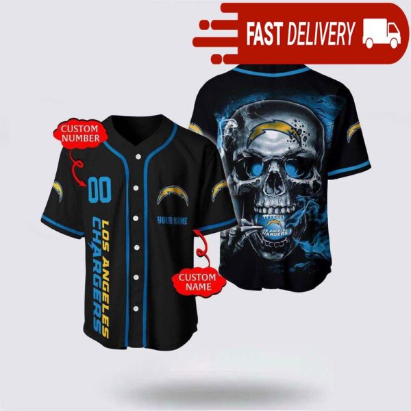 NFL Los Angeles Chargers Baseball Jersey 3D Personalized Skull Shirt for Your Football Team - available at - rugbyfanstore.com