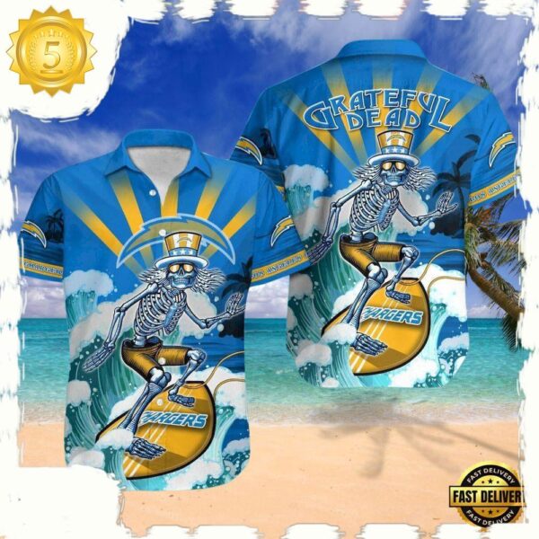 NFL Los Angeles Chargers Grateful Dead Unisex Hawaiian Shirt - available at - rugbyfanstore.com