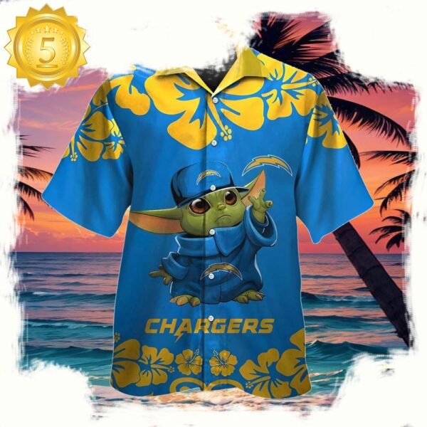 NFL Los Angeles Chargers Hawaiian Shirt Baby Yoda Hibiscus Tropical Pattern - available at - rugbyfanstore.com