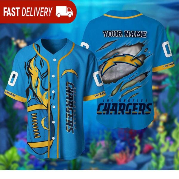 NFL Los Angeles Chargers Scratch Custom Name Blue Baseball Jersey - available at - rugbyfanstore.com