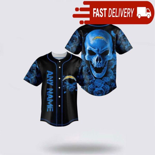 NFL Los Angeles Chargers Skull Flower 3D Baseball Jersey Football Gift - available at - rugbyfanstore.com