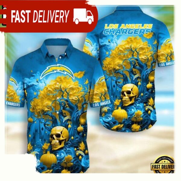 NFL Los Angeles Chargers Skull Pumpkin Hawaiian Shirt For Men Women - available at - rugbyfanstore.com