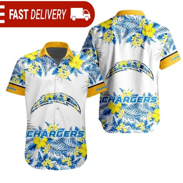 NFL Los Angeles Chargers Tropical Floral Hibiscus Hawaiian Shirt - available at - rugbyfanstore.com