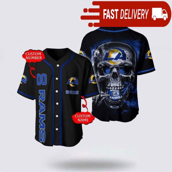 NFL Los Angeles Rams Baseball Jersey 3D Personalized Skull Shirt for Your Football Team - available at - rugbyfanstore.com