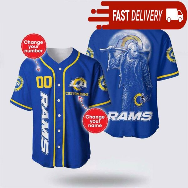 NFL Los Angeles Rams Jason Voorhees Custom Name Baseball Jersey 3D Horror Shirt - available at - rugbyfanstore.com