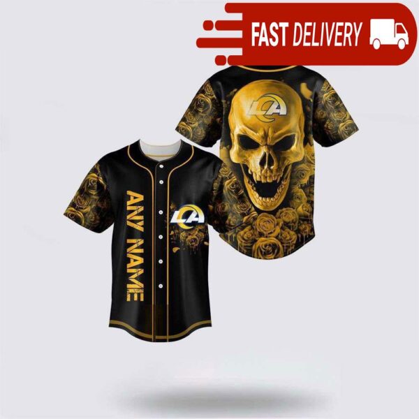 NFL Los Angeles Rams Skull Flower 3D Baseball Jersey Football Gift - available at - rugbyfanstore.com